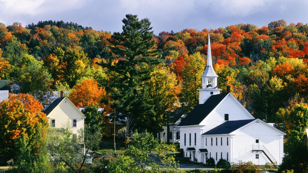 New England Church in Autumn