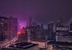 new york city on a foggy night hdr