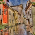 rainy day on a lovely european side street hdr