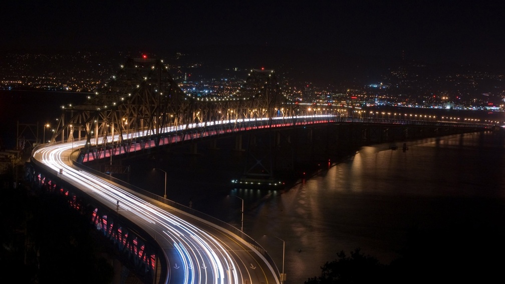 car lights on a bridge in long exposure