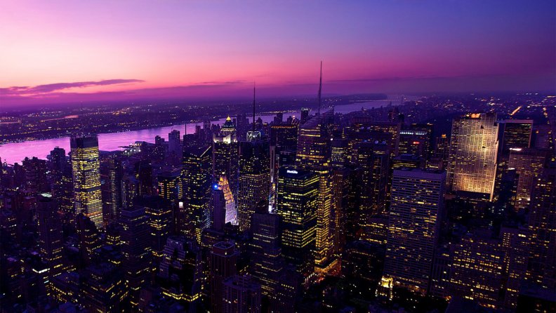 new york city in purple twilight