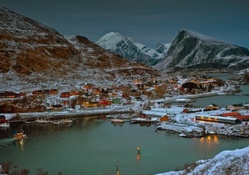 village on lofoten archipelago norway in winter