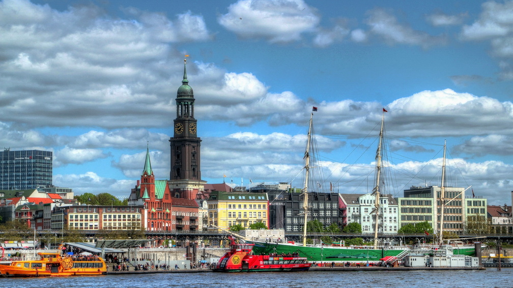 s. michael's church in hamburg on the elbe river hdr