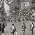 historic city parade in monochrome