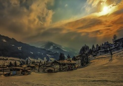 austrian mountain village in winter hdr