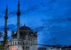 beautiful mosque under bridge in istanbul hdr