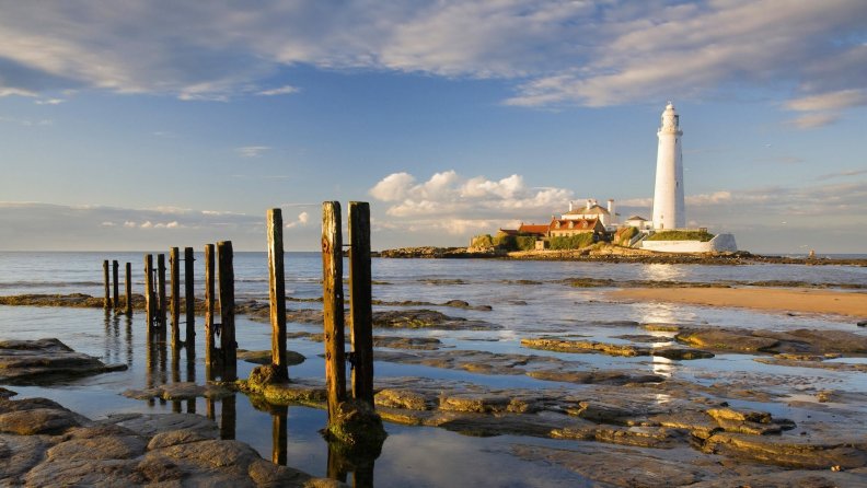 beautiful tyne bay lighthouse in england