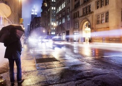 rain on a nyc avenue at night