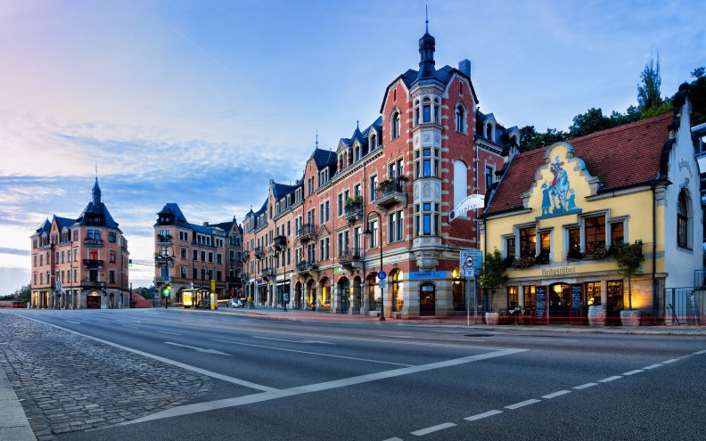 beautiful german street in the morning