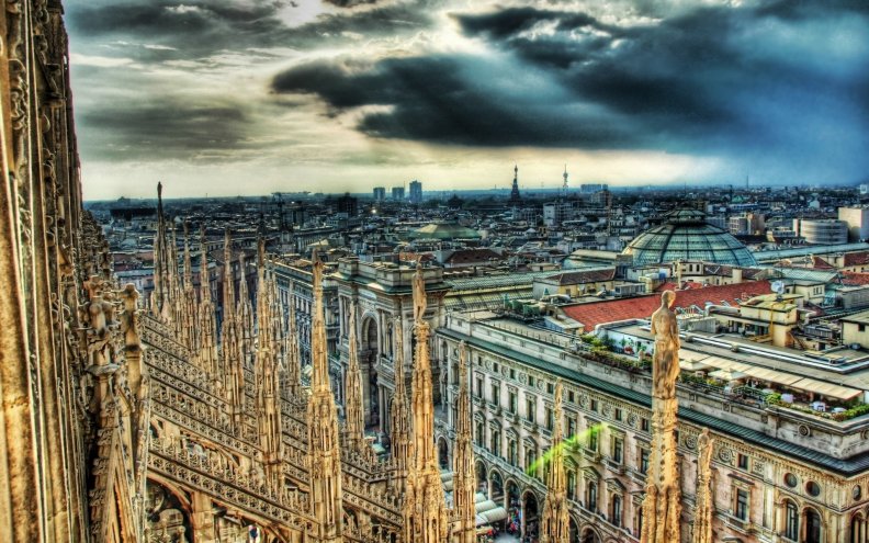 gorgeous cityscape from the roof of a cathedral hdr