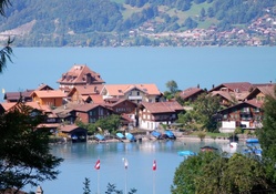 town of iseltwald on lake brienz switzerland