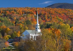 Church of Stowe, Vermont, in Autumn