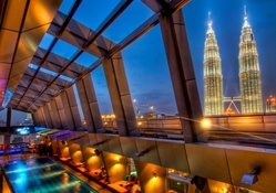 view from  a hotel pool in kuala lumpur hdr