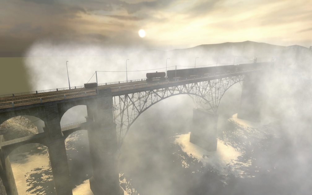 railway bridge in morning fog