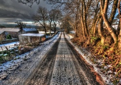 wonderful countryside road in winter hdr