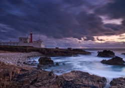 beautiful portuguese lighthouse on rocky shore