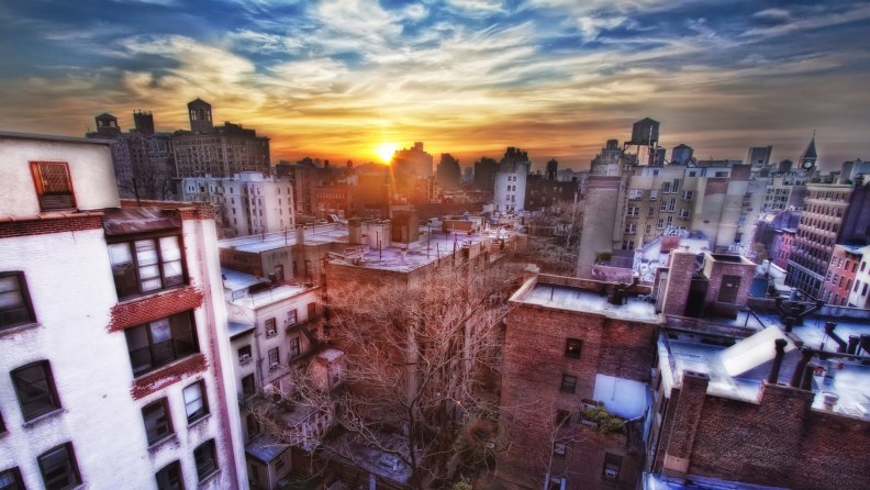 sunset over new york city hdr