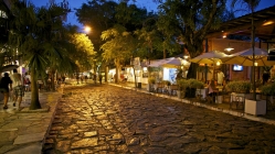 nightlife on a brazilian cobblestone street
