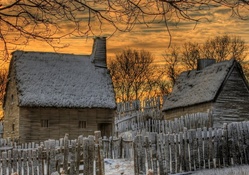 thatched roofs country homes in winter hdr