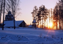 sunrise on an orthodox church in winter