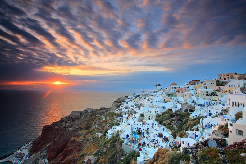 town on a greek isle in a wonderful sunset