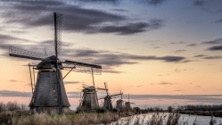 gorgeous windmills along a channel in kinderdijk holland