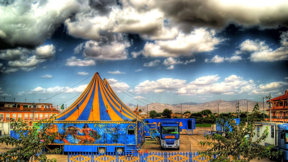 setting up a circus in valancia spain hdr