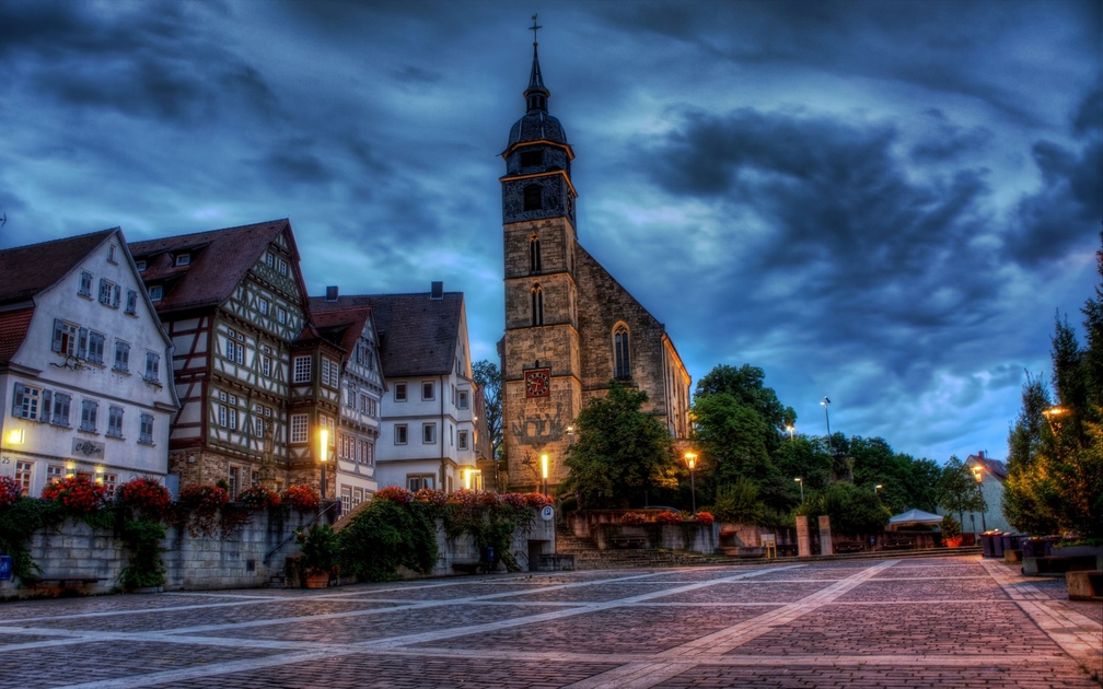 square in front of church in boeblingen germany hdr