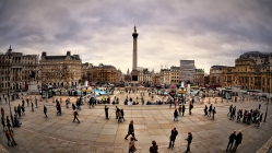 fish eye view of trafalgar square in london