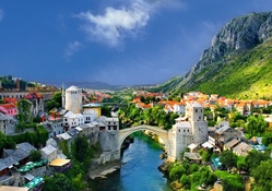 fantastic town in a river valley