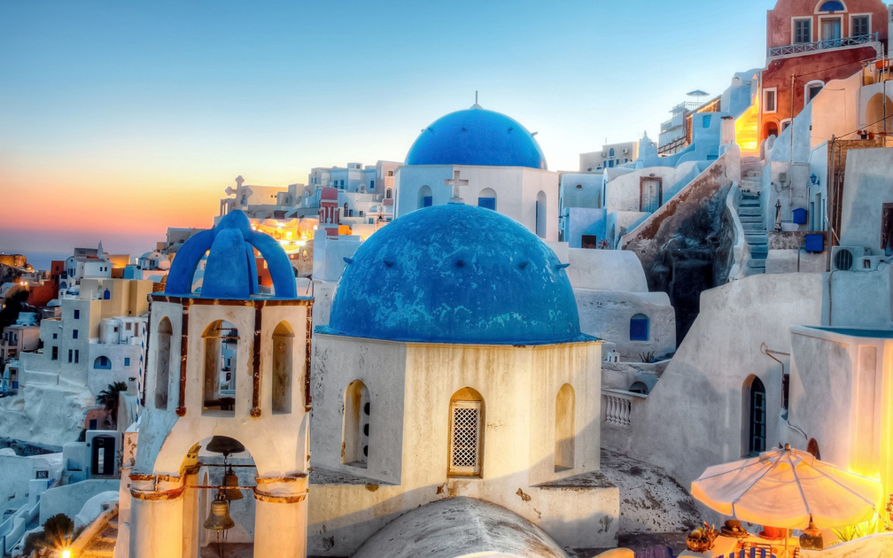 blue domed church on a greek isle
