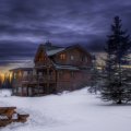 beautiful log home in winter hdr