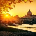 View at Tiber and Saint Peter's cathedral in Rome, Italy