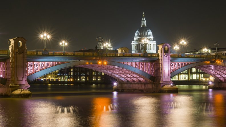 wonderful pink bridge at night