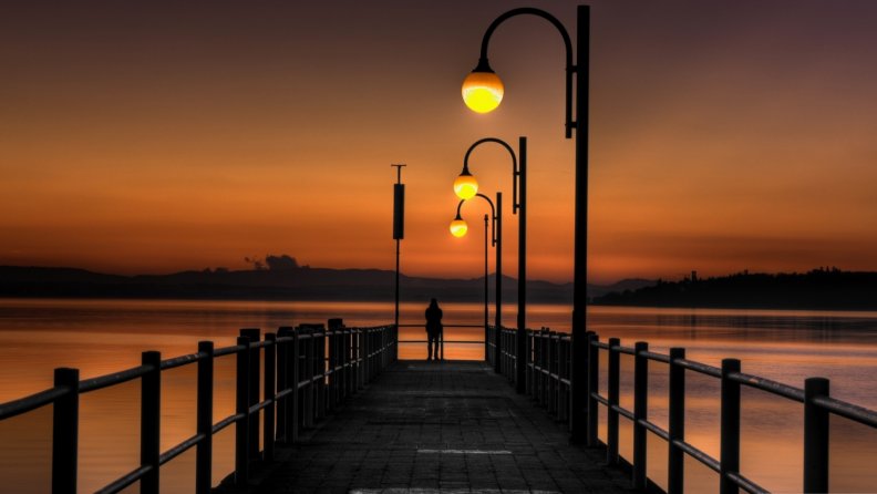 beautiful pier in golden dusk