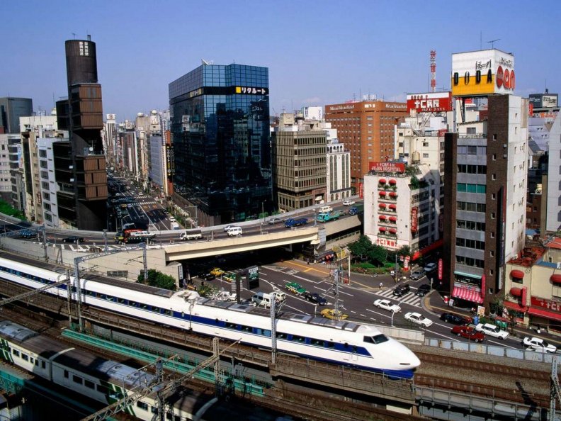 bullet train, ginza district, tokyo, japan