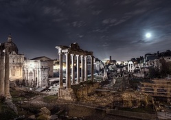 ancient ruins in rome under moonlight