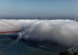 fog like cotton candy over the golden gate bridge