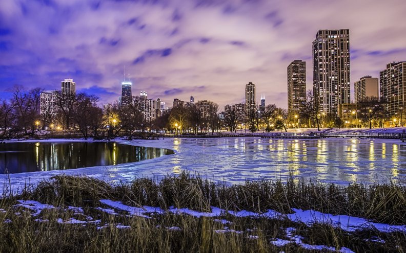 frozen lake michigan in a chicago winter