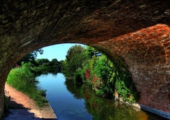 canal under an arched bridge