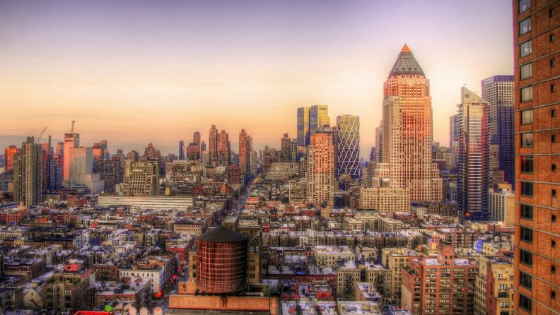lovely view of manhattan at sunset hdr