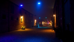 back alley in colored lights