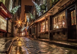beautiful side street at christmas in england hdr