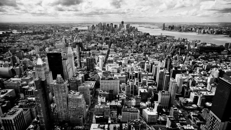 panorama of nyc in black and white