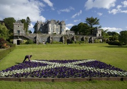 fantastic castle with scottish flag in flowers
