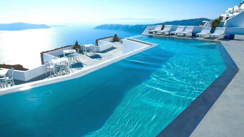beautiful pool on santorini island
