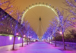 london eye and purple christmas lights