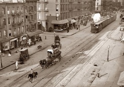 retro view of old city street