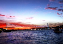 sunset at bosphorus bridge in istanbul turkey