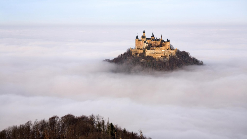 hohenzollern castle germany in the mist